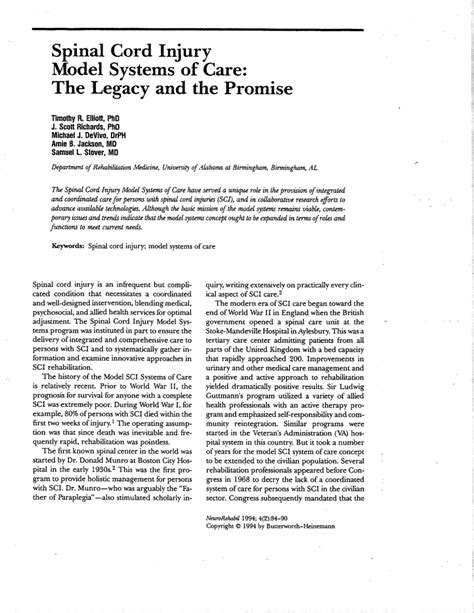 (PDF) Spinal Cord Injury Model Systems of Care: The Legacy and the Promise