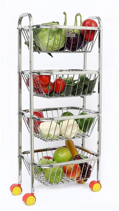 Twamev Stainless Steel Fruits Vegetable Trolley Basket Holder Stand