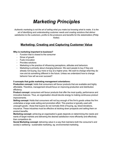 Marketing Principles Complete Notes Mktg1001 Marketing Principles Usyd Thinkswap