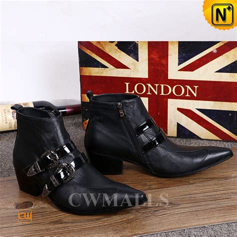 Black Leather Ankle Dress Boots CW750227