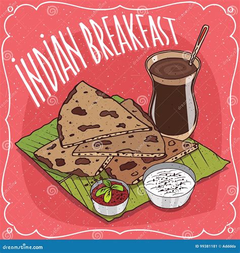 Indian Breakfast With Flatbread And Masala Chai Stock Vector