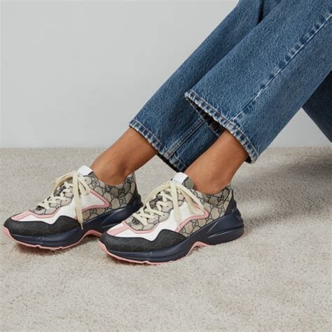 Women S Gg Rhyton Sneaker In Beige And Blue Supreme Gucci Us