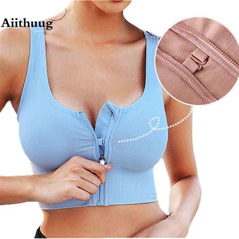 Aiithuug Zipper Hook Yoga Bra Bounce Control Gym Bra Workout Bras