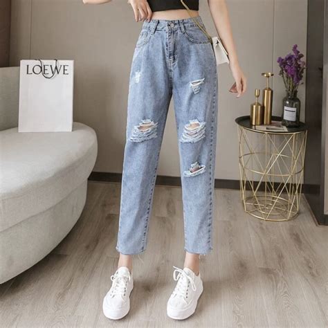 Jual Beevalue Celana Jeans Panjang Wanita Highwaist Motif Sobek