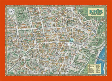 Tourist panoramic map of Kiev city center | Maps of Kiev | Maps of the ...