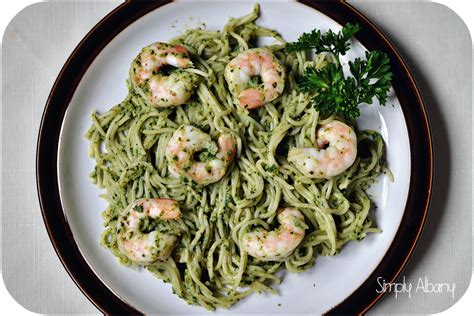 Simply Albany Spinach Pesto Pasta With Shrimp