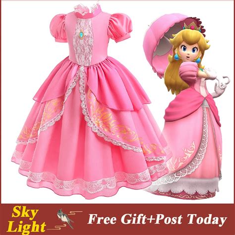 Super Mario Princess Peach Pink Dress For Kids Girl Lace Gown For Kids