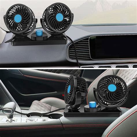 V Dual Head Car Fan Portable Vehicle Truck Rotatable Auto