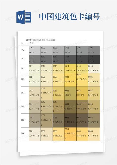 中国建筑色卡编号Word模板下载 编号lwrzxpnb 熊猫办公