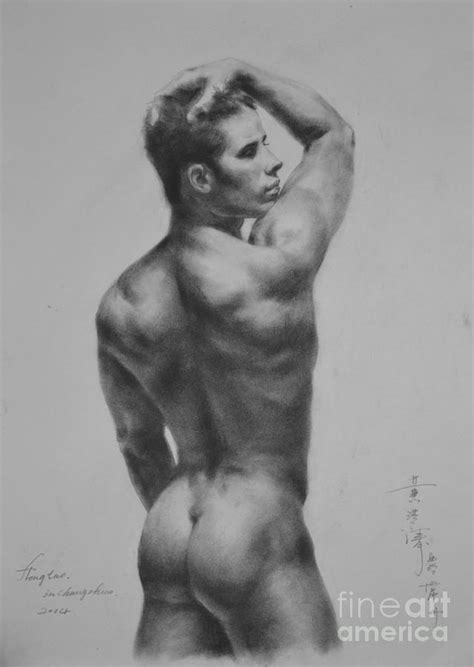 Original Drawing Sketch Charcoal Male Nude Gay Interest Man Art Pencil