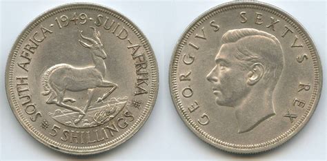 Südafrika 5 Shillings Silber 1949 H0982 Springbock George VI South