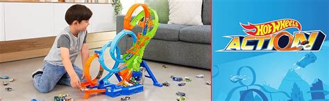 Amazon Hot Wheels Track Set With Loops Way Crash Zone Motorized Booster Folds For