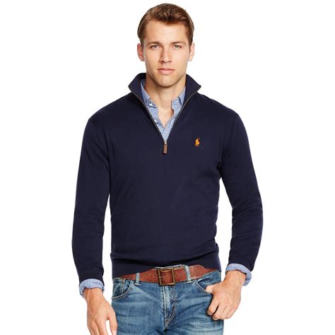 Lyst Polo Ralph Lauren Pima Cotton Half Zip Sweater In Blue For Men