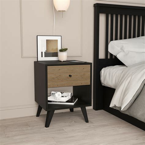 Bedside Flipter Pakoworld Melamine Black Oak 40x40x55cm