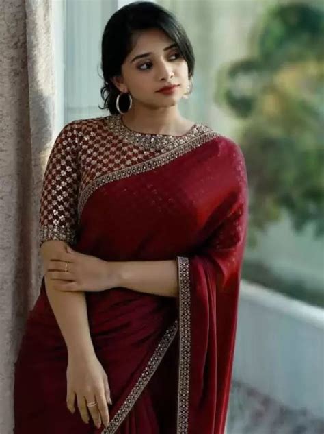 Embroidered Bollywood Satin Saree Maroon Designer Saree Blouse