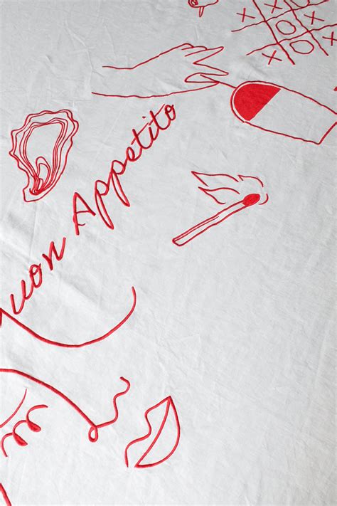 Embroidered Buon Appetito Linen Tablecloth In Red Etsy