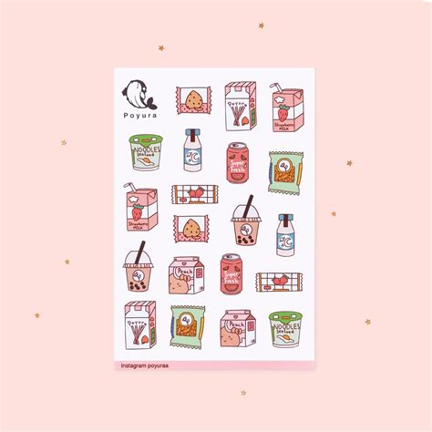 Pink Japanese Food Sticker Sheet Pack Cute Strawberry Milk Etsy