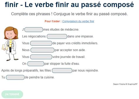 Exercice De Conjugaison Le Verbe Finir Au Passé Composé Passé