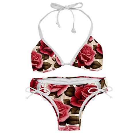 Rose Swimming Suits Women Bikini Sets Detachable Sponge Adjustable