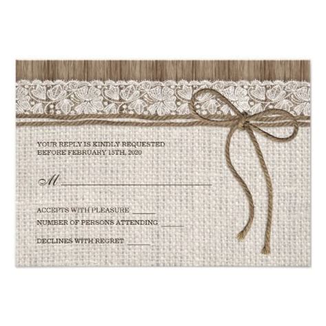 Rustic Burlap And Lace Wedding Rsvp Card Burlap Wedding Invitations Rsvp Wedding Cards