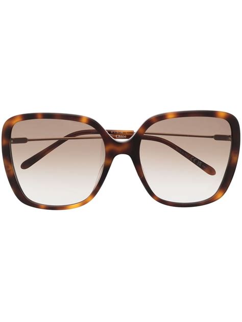 Chloé Eyewear Logo Engraved Tortoiseshell Effect Sunglasses Farfetch