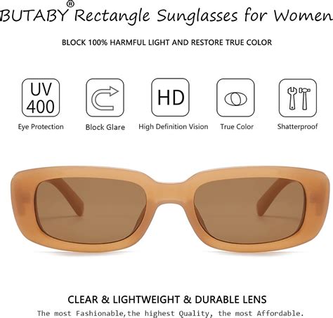 BUTABY Rectangle Sunglasses For Women Retro Driving Glasses 90s