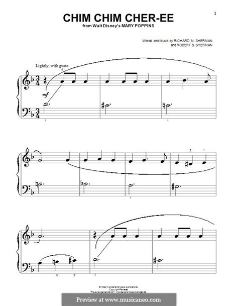 Chim Chim Cher Ee From Mary Poppins For Piano By R M Sherman R B