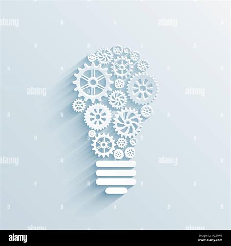 Vector Paper Light Bulb With Gears And Cogs Business Interaction