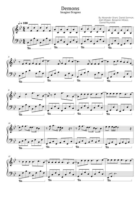 Demons Arr Poon By Imagine Dragons Sheet Music For Piano Solo At