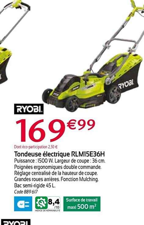 Offre Tondeuse Lectrique Rlm E H Ryobi Chez Ragt