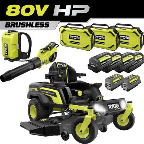 Ryobi 54 In 80 Volt Hp Brushless Battery Electric Cordless Zero Turn Mower Blower Backpack