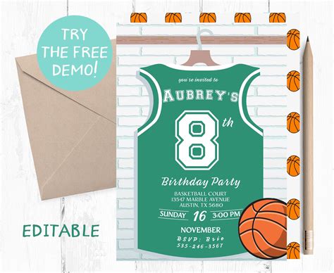 Editable Basketball Party Template Basketball Invitation Instant