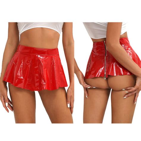 Iefiel Sexy Damen Wetlook Leder Rock Minirock Stretch Party Mit