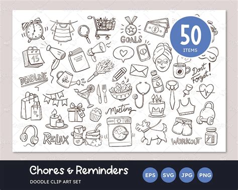 Daily Routines Doodle Set Reminders Clip Arts Calendar Ideas To Do Daily Chores Svg Files