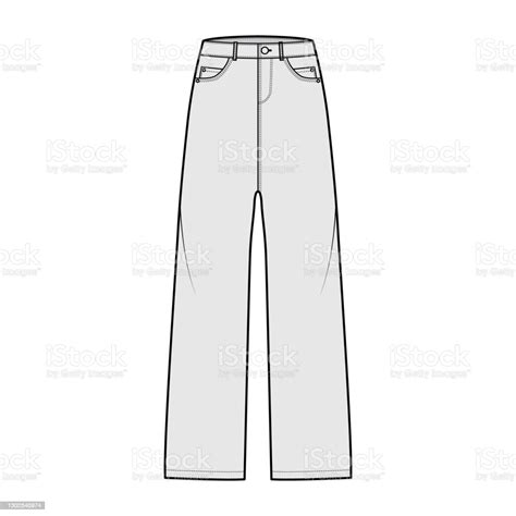 Baggy Jeans Denim Pants Technical Fashion Illustration With Full Length Low Waist Rise 5 Pockets