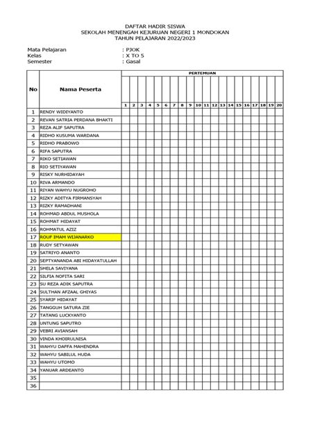 Daftar Presensi | PDF