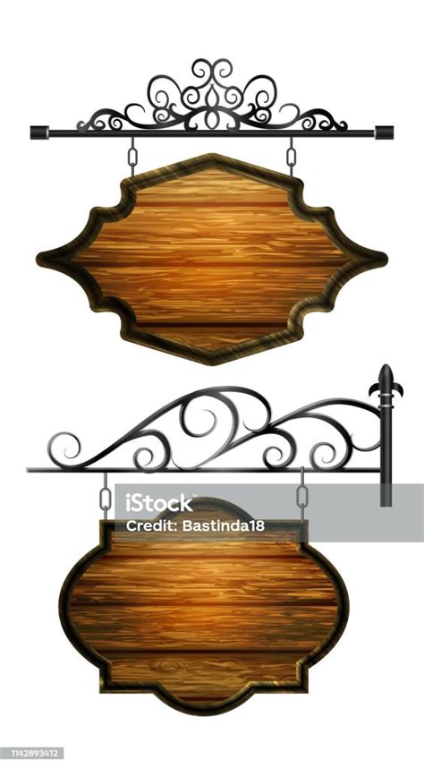 Hanging Wooden Board Vector Wooden Object For Text Stock Illustration