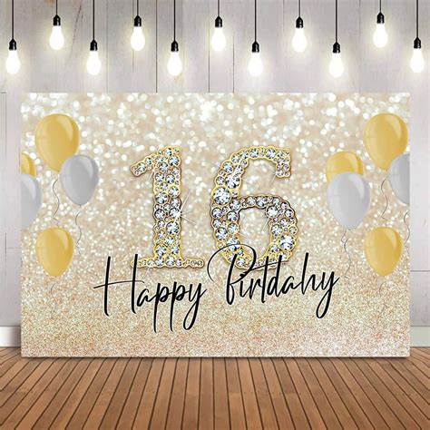 Sweet 16 Happy Birthday Backdrop Glitter Bokeh Sliver Shining Dot Photo