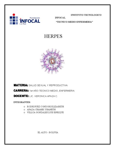 Herpes INSTITUTO TECNOLOGICO INFOCAL TECNICO MEDIO ENFERMERIA