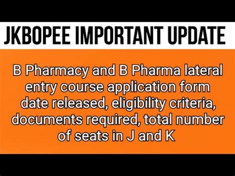 B Pharmacy And B Pharma Lateral Entry Course Application Form Released