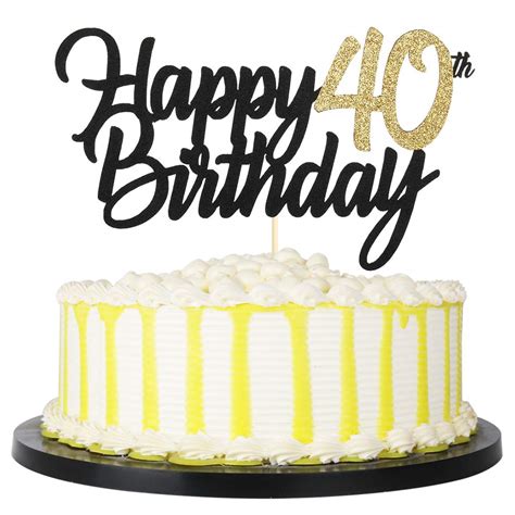 Buy Palasasa Black Gold Glitter Happy Birthday Cake Topper 40