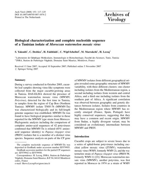 Pdf Biological Characterization And Complete Nucleotide Sequence Of A