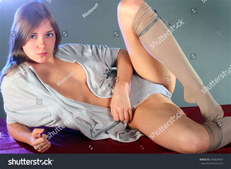 Beautiful Sexy Blonde Girl Knee Socks Stock Photo Edit Now