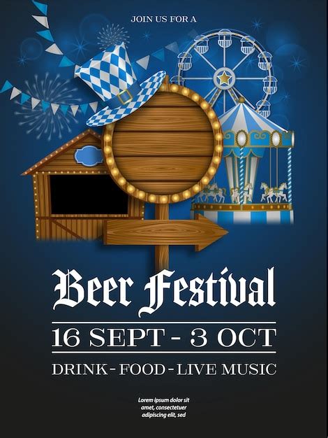 Premium Vector Oktoberfest Poster With Wwoden Signboard Market Stall