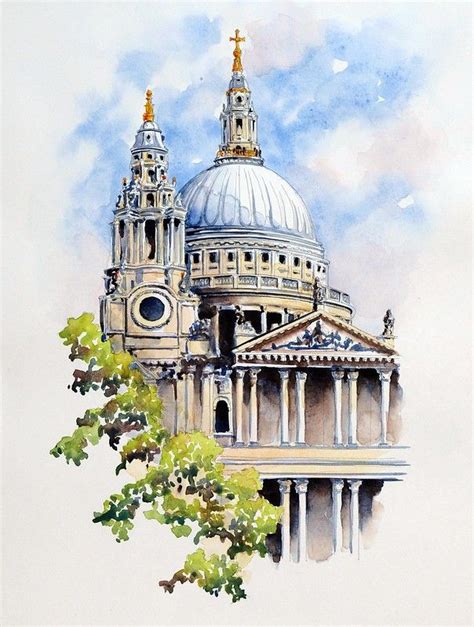 A Watercolor Painting Of The Dome Of St Paul S Cathedral In London England