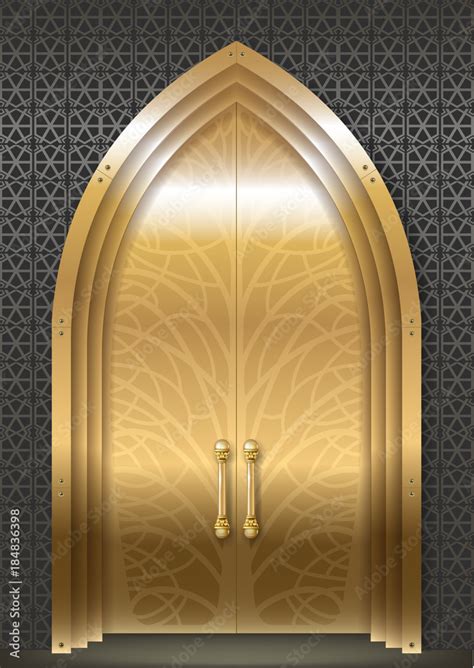 Golden Door Luxurious Palace In Oriental Arabic Style Vector Graphics