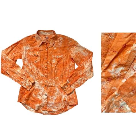 Twenty Tops Twenty X Orange Tie Dye Button Down Blouse With Floral