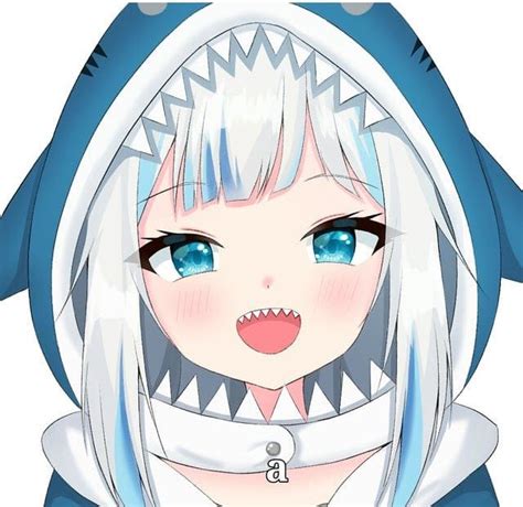 An Anime Girl With Blue Eyes And White Hair Wearing A Shark Costume