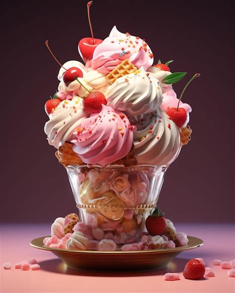 Premium AI Image Hyperrealistic 3d Strawberry Sundae