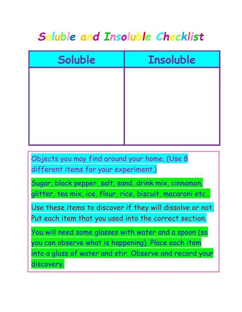 Soluble And Insoluble Worksheet States Of Matter Worksheet Matter